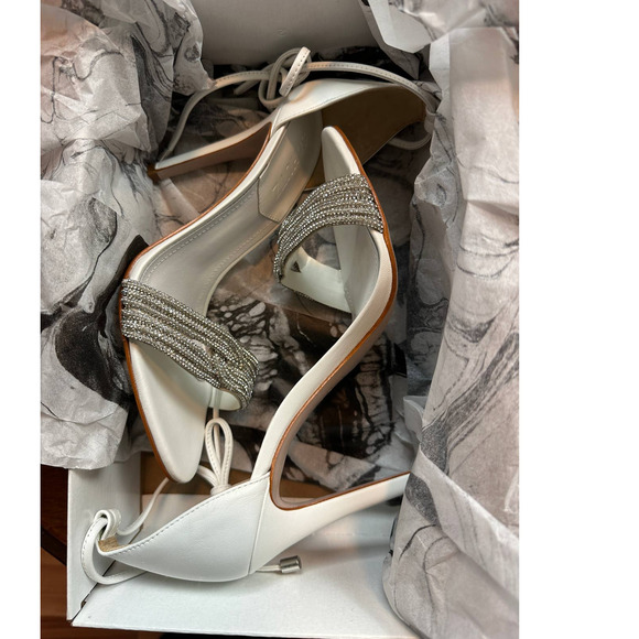 Schutz Rhinestone Ankle Wrap Sandal SIZE 8.5 Stiletto Andy Heel Leather $158 NEW - Picture 4 of 16